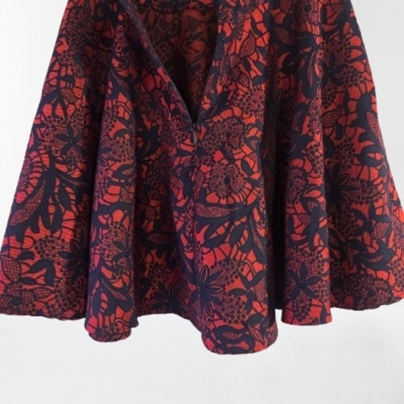 Blue Rain Red and Dark Blue Floral Skater Skirt - Picture 2 of 3